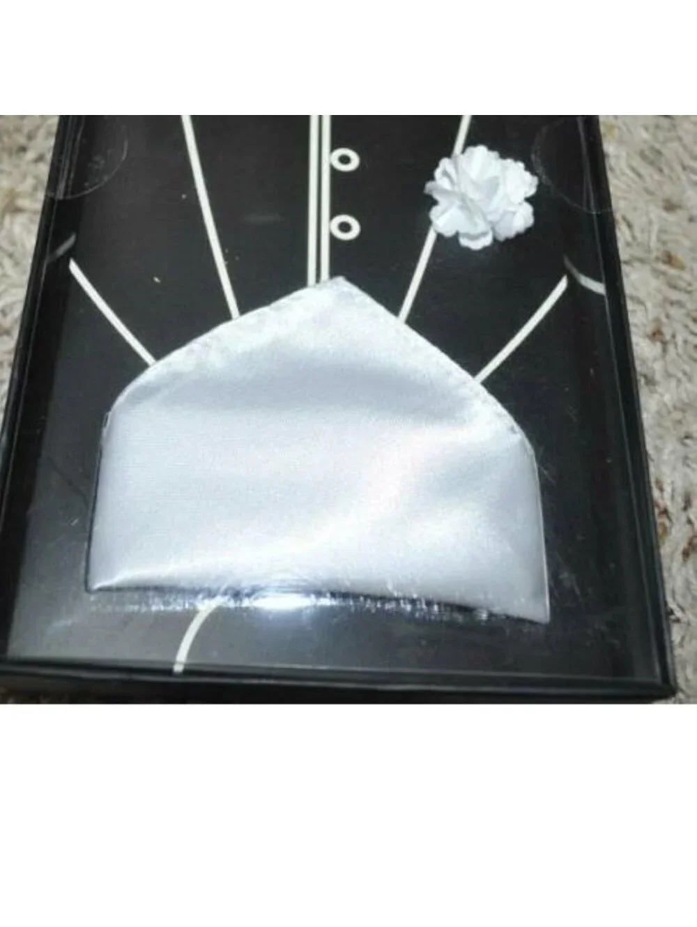 Mens Bow Tie Set Label Pin & White Pocket Square Black White Apt 9 Formal